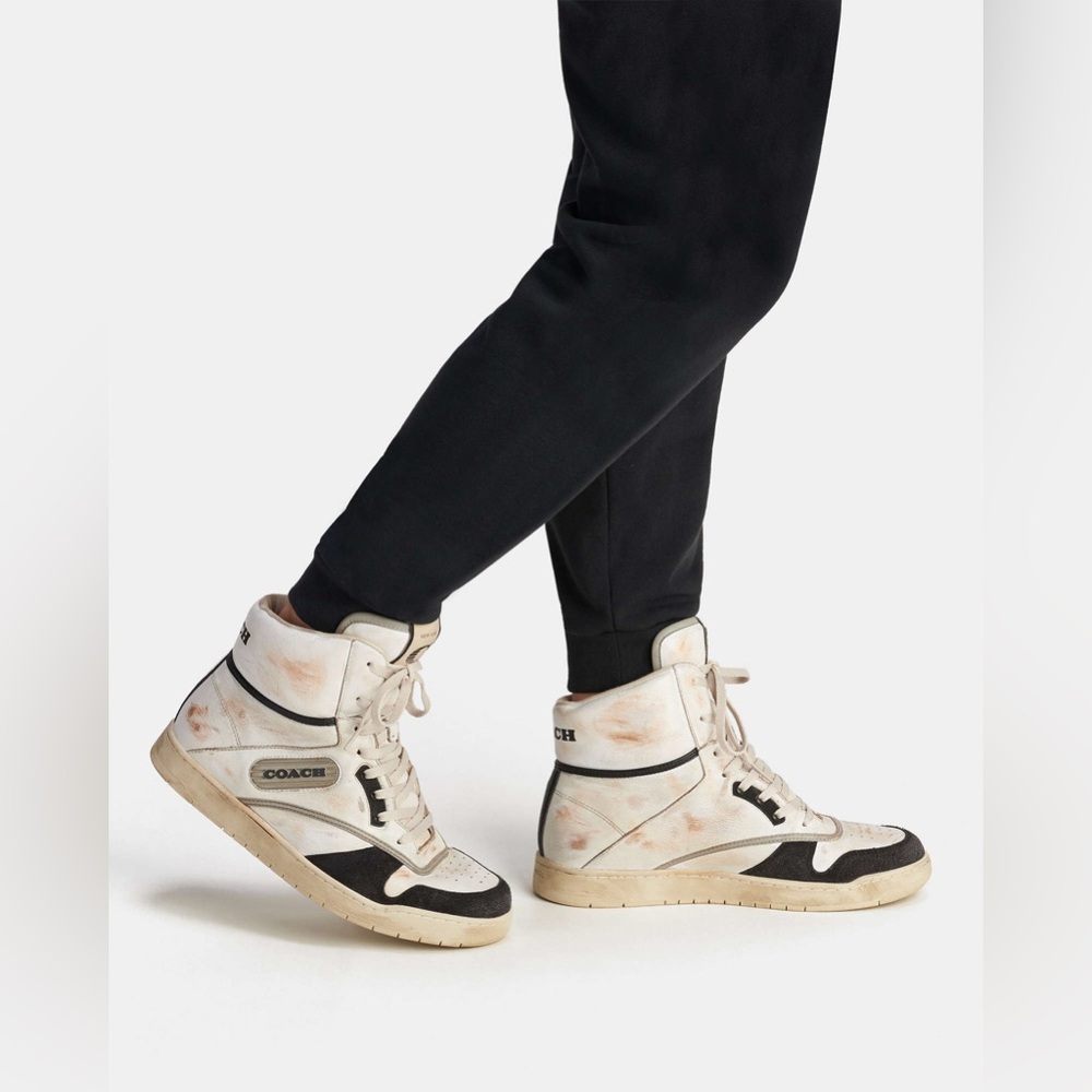 COACH Distressed Leather High-Top Sneaker